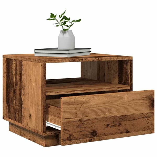 vidaXL sofabord med LED-lys 50x49x40 cm gammelt træ-look
