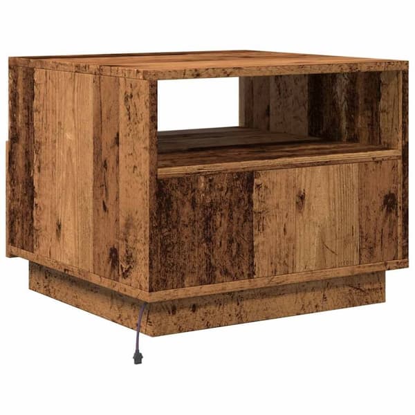 vidaXL sofabord med LED-lys 50x49x40 cm gammelt træ-look