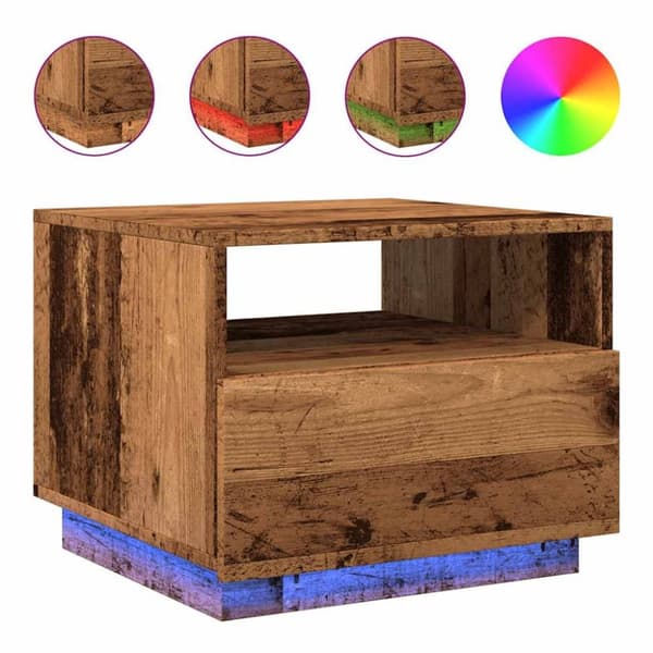 vidaXL sofabord med LED-lys 50x49x40 cm gammelt træ-look