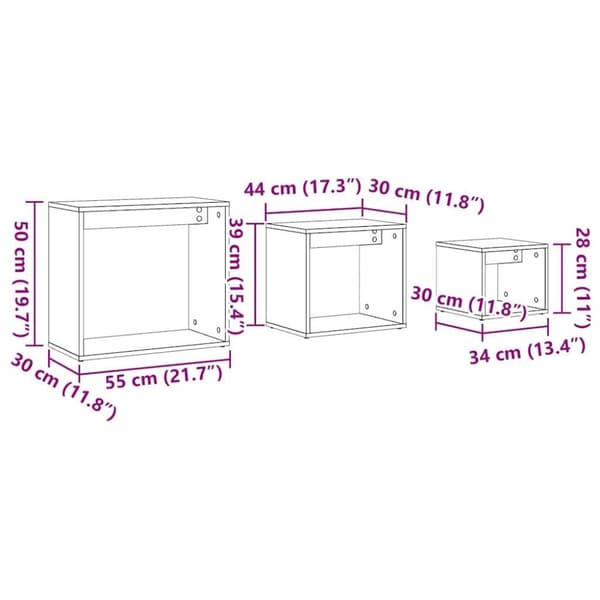 vidaXL Stablebord 3 stk artisan eik konstruert tre