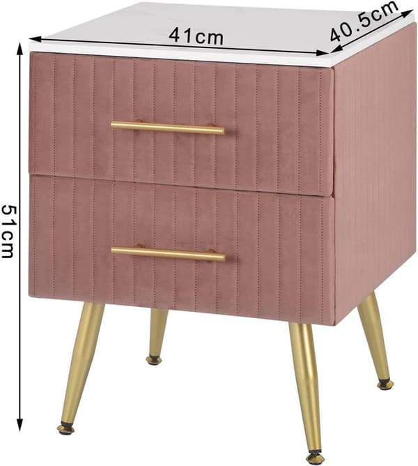 Rootz Sengebord - Natbord - Sengeskab - Pink Velvet - Elegant design - 40,5 cm x 51 cm x 41 cm - Marmorplade - Formonteret