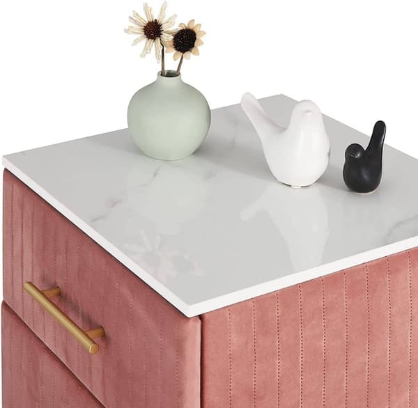Rootz Sengebord - Natbord - Sengeskab - Pink Velvet - Elegant design - 40,5 cm x 51 cm x 41 cm - Marmorplade - Formonteret