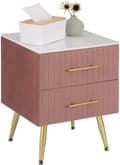 Miniatyrbillede 9 af 9: Rootz Sengebord - Natbord - Sengeskab - Pink Velvet - Elegant design - 40,5 cm x 51 cm x 41 cm - Marmorplade - Formonteret