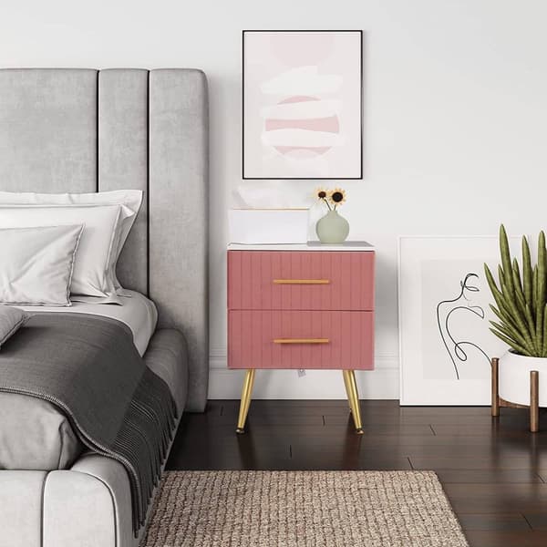 Rootz Sengebord - Natbord - Sengeskab - Pink Velvet - Elegant design - 40,5 cm x 51 cm x 41 cm - Marmorplade - Formonteret