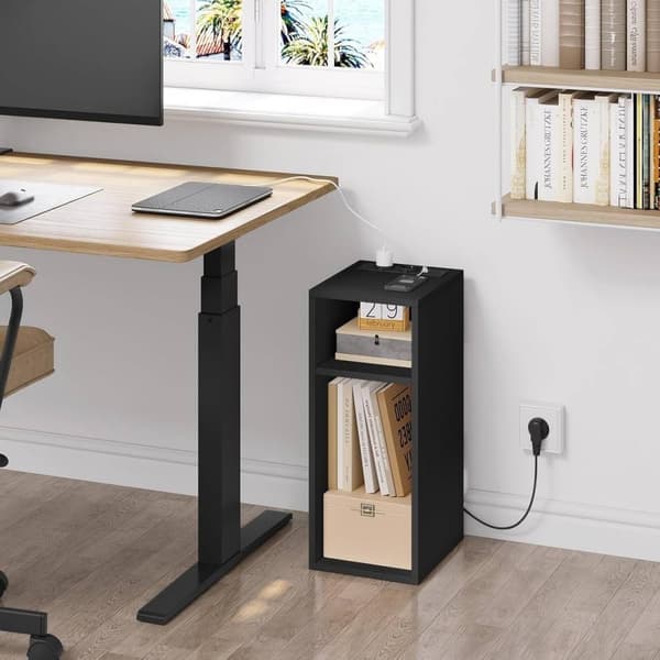 Rootz Sängbord med Power Strip - Laddningsstation - Nattduksbord - Öppna hyllor - E1 Konstruerat trä - 25cm x 60cm x 30cm