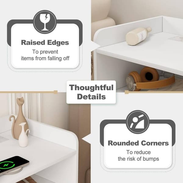 Rootz Sängbord med laddningsportar - Nattduksbord med USB-portar - Justerbart LED-ljus - Stort förvaringsutrymme - E1 Wood - 40cm x 64cm x 35cm