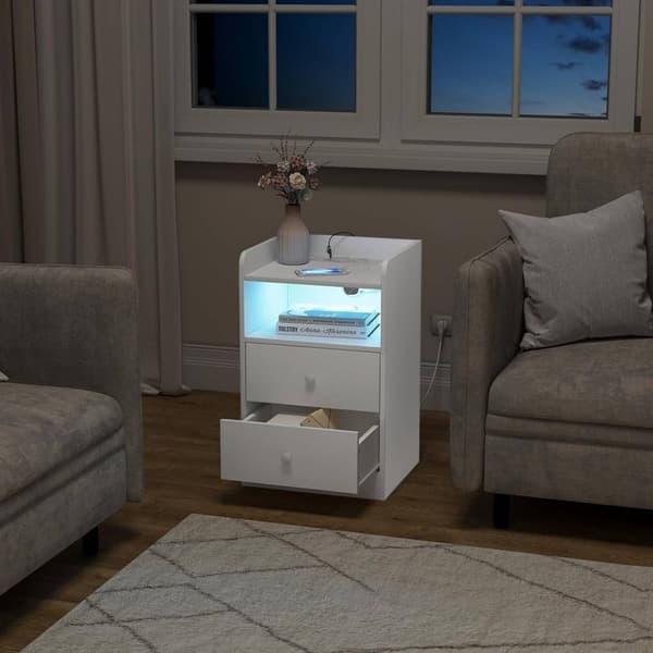 Rootz Sängbord med laddningsportar - Nattduksbord med USB-portar - Justerbart LED-ljus - Stort förvaringsutrymme - E1 Wood - 40cm x 64cm x 35cm
