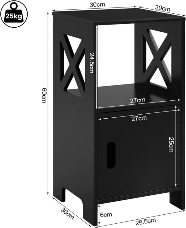 Rootz Sengebord - Natbord - Sidebord - Hvid Skandinavisk Design - Stor opbevaring - Kompakt størrelse 30cm x 60cm x 30cm