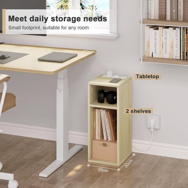 Rootz endebord med ladestation - Sengebord - 2 USB-porte - E1 Engineered Wood - 25 x 60 x 30 cm - Natbord - Hvidt kabinet