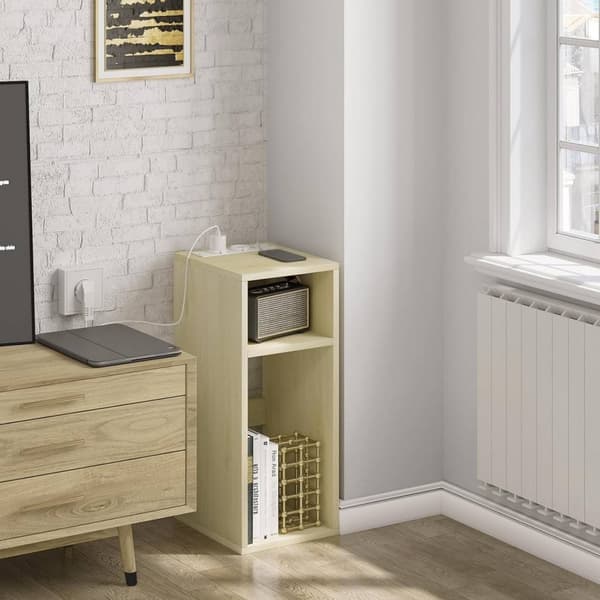 Rootz endebord med ladestation - Sengebord - 2 USB-porte - E1 Engineered Wood - 25 x 60 x 30 cm - Natbord - Hvidt kabinet