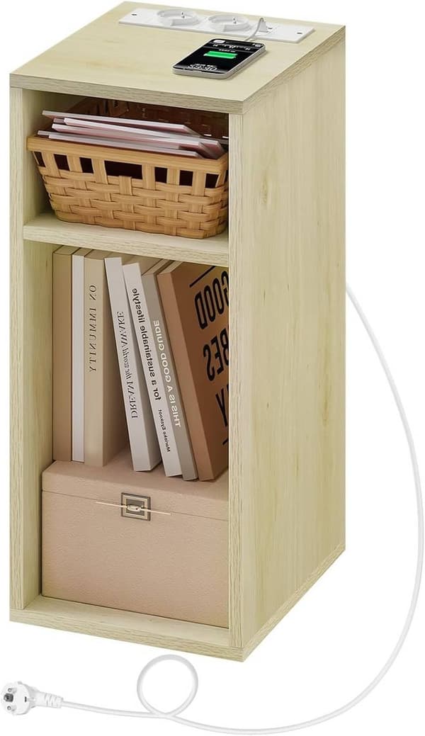 Rootz endebord med ladestation - Sengebord - 2 USB-porte - E1 Engineered Wood - 25 x 60 x 30 cm - Natbord - Hvidt kabinet