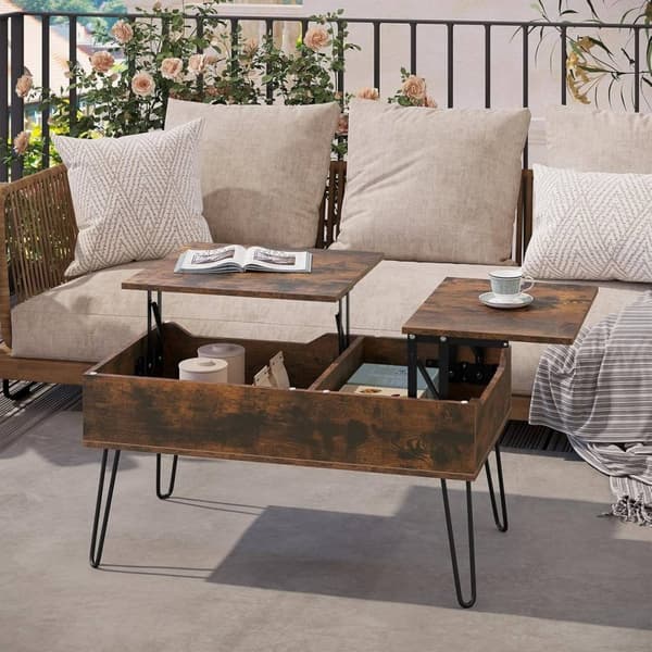 Rootz Lift Top Soffbord - Hisskontorsbord - Justerbart soffbord - Dold förvaring - Massivt trä - 115cm x 60cm x 75cm