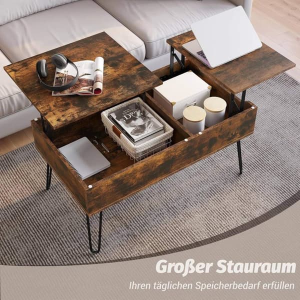 Rootz Lift Top Soffbord - Hisskontorsbord - Justerbart soffbord - Dold förvaring - Massivt trä - 115cm x 60cm x 75cm