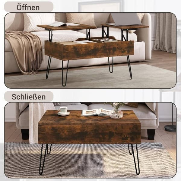 Rootz Lift Top Soffbord - Hisskontorsbord - Justerbart soffbord - Dold förvaring - Massivt trä - 115cm x 60cm x 75cm