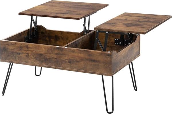 Rootz Lift Top Sofabord - Skjult opbevaring - Rustikt trælook - Spisebord - Metalben - 115cm x 60cm x 75cm