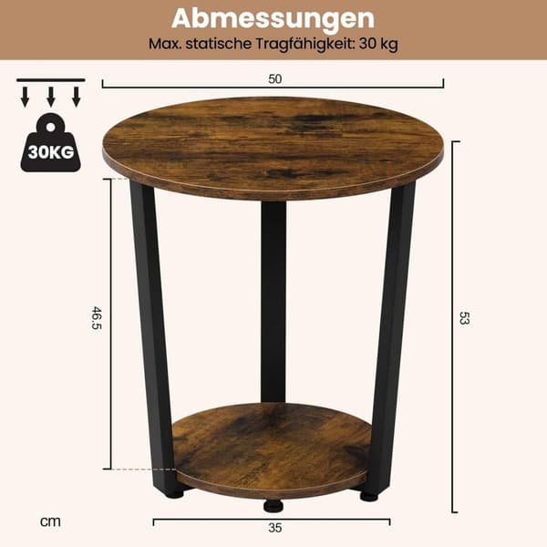 Rootz runt sidobord - Soffbord - Avslutsbord - 2 hyllor - Solid och robust - 50cm x 53cm x 50cm