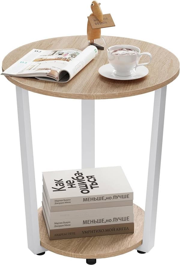 Rootz rundt sidebord med 2 hylder - Lille sofabord - Åbent design - Metalstel - E1 træmateriale - 50 cm x 53 cm x 50 cm