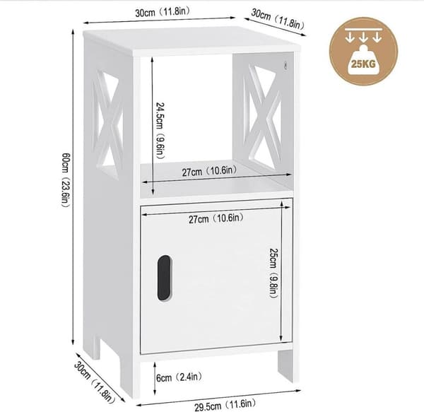 Rootz Lille sengebord - Natbord - Sidebord - Hvid skandinavisk design - Rummelig opbevaring - 30cm x 60cm x 30cm