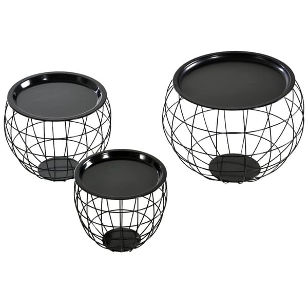 Rootz Lantern Style Soffbordsset - Sidobordsset - Avtagbar bordsskiva - Stålkonstruktion - Modern design - Ø51cm x 38,5cm, Ø38,5cm x 32cm, Ø30,5cm x 2