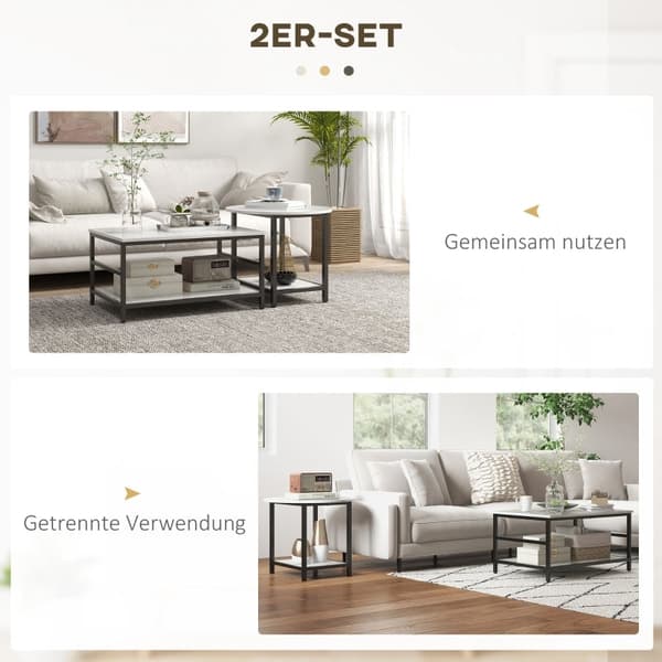Rootz Marble Look Soffbord Set - Sidobord - Vardagsrumsmöbler - Stålstomme - 80cm x 54cm x 41cm, 60cm x 60cm x 51cm