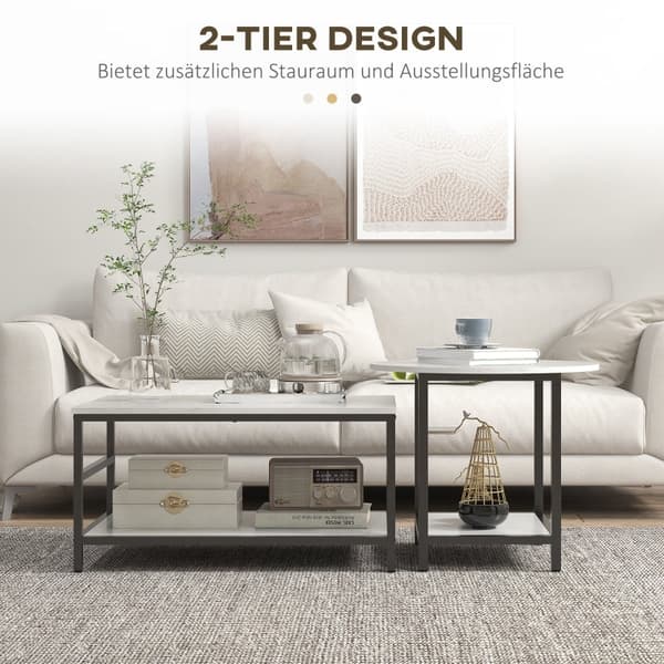 Rootz Marble Look Soffbord Set - Sidobord - Vardagsrumsmöbler - Stålstomme - 80cm x 54cm x 41cm, 60cm x 60cm x 51cm