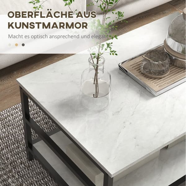 Rootz Marble Look Soffbord Set - Sidobord - Vardagsrumsmöbler - Stålstomme - 80cm x 54cm x 41cm, 60cm x 60cm x 51cm