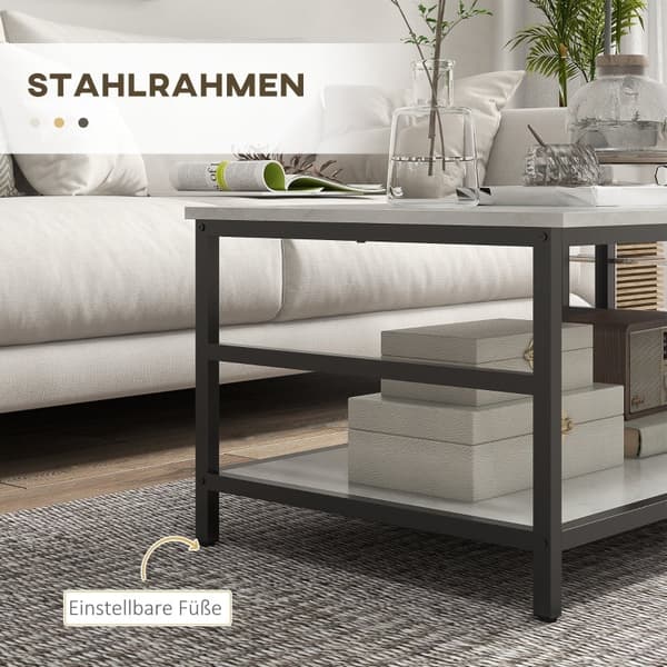 Rootz Marble Look Soffbord Set - Sidobord - Vardagsrumsmöbler - Stålstomme - 80cm x 54cm x 41cm, 60cm x 60cm x 51cm