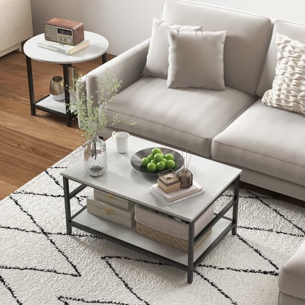 Rootz Marble Look Soffbord Set - Sidobord - Vardagsrumsmöbler - Stålstomme - 80cm x 54cm x 41cm, 60cm x 60cm x 51cm