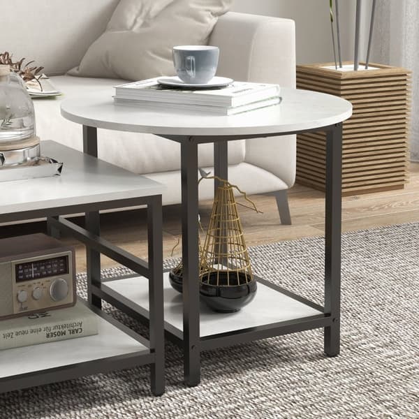 Rootz Marble Look Soffbord Set - Sidobord - Vardagsrumsmöbler - Stålstomme - 80cm x 54cm x 41cm, 60cm x 60cm x 51cm
