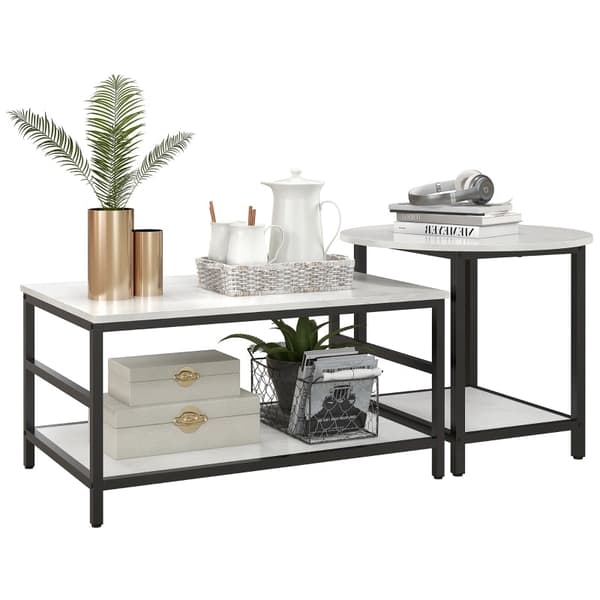 Rootz Marble Look Soffbord Set - Sidobord - Vardagsrumsmöbler - Stålstomme - 80cm x 54cm x 41cm, 60cm x 60cm x 51cm
