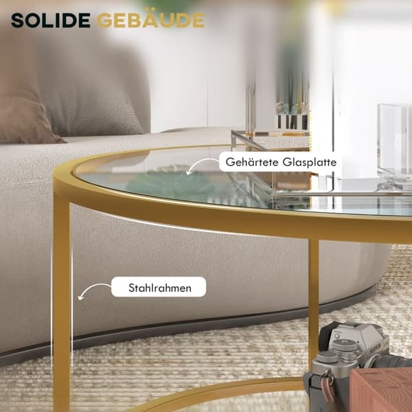 Rootz sidebord - moderne sengebord - natbord - hærdet glas - pulverlakeret stål - 60 cm x 43 cm - 2-lags hylde - guld