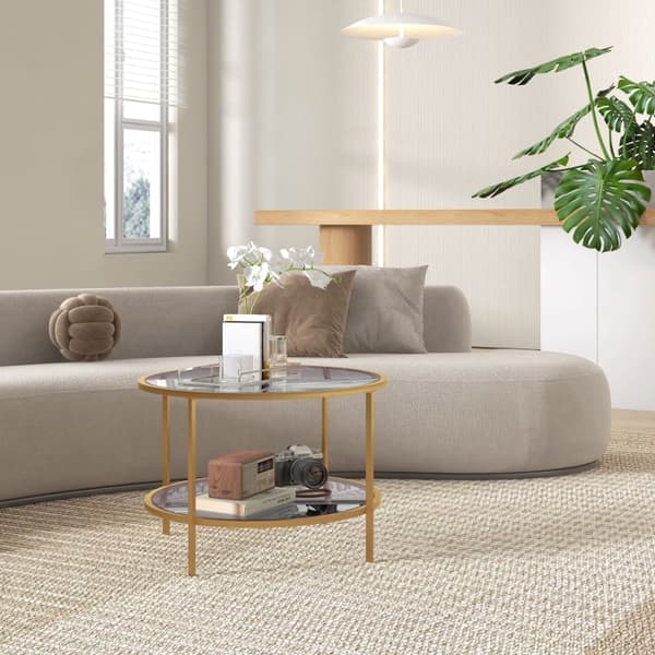 Rootz sidebord - moderne sengebord - natbord - hærdet glas - pulverlakeret stål - 60 cm x 43 cm - 2-lags hylde - guld