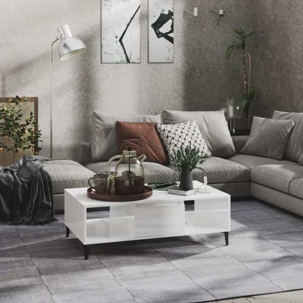 Soffbord vit högglans 103,5x60x35 cm konstruerat trä