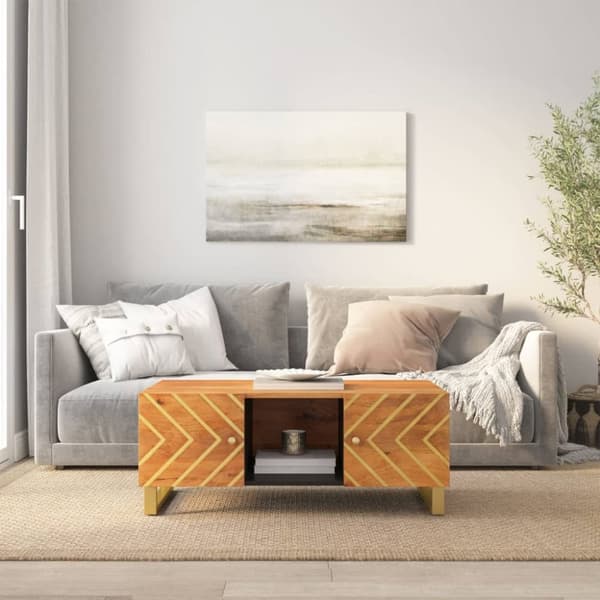 Soffbord brun och svart 100x54x40 cm massivt mangoträ