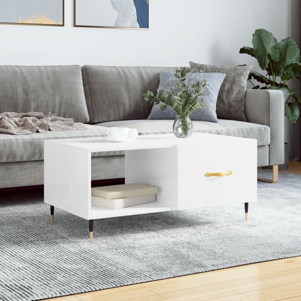 Soffbord vit högglans 90x50x40 cm konstruerat trä