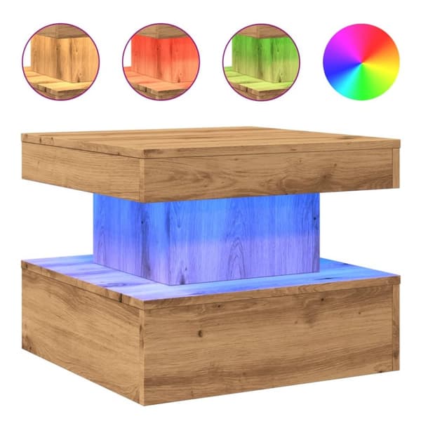 Soffbord med LED ek 50x50x40 cm