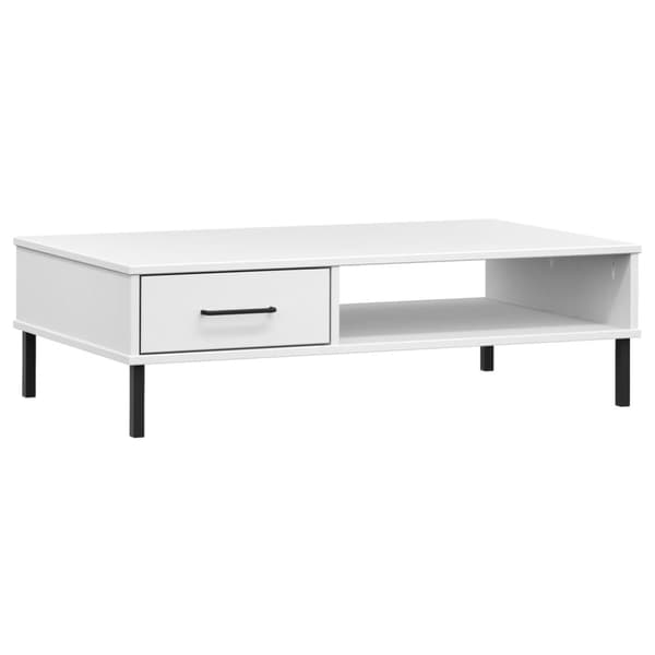 Soffbord med metallben OSLO vit massiv furu