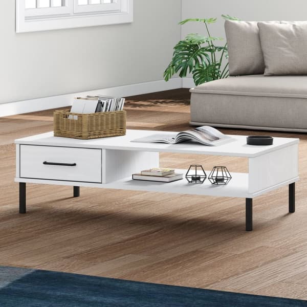 Soffbord med metallben OSLO vit massiv furu