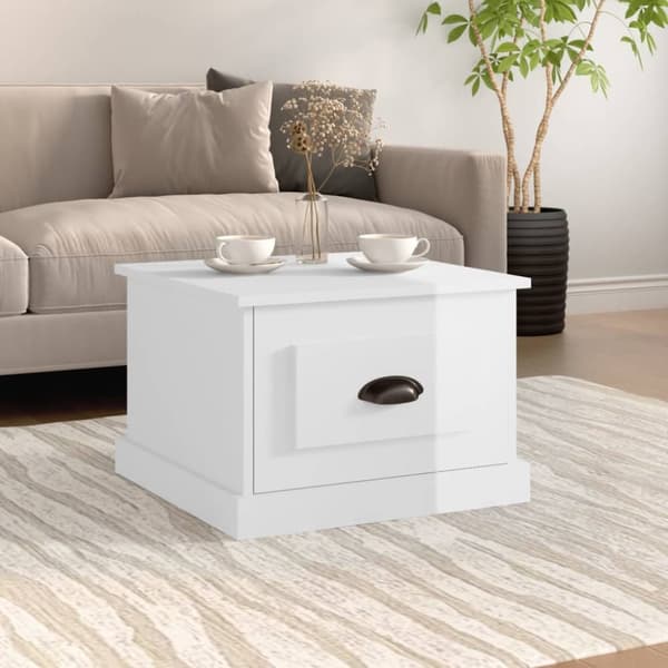 Soffbord vit högglans 50x50x35 cm konstruerat trä