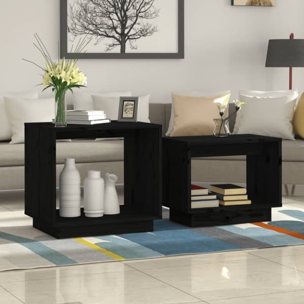 Satsbord 2 st svart massiv furu