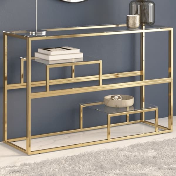Konsolbord guld rostfritt stål och härdat glas