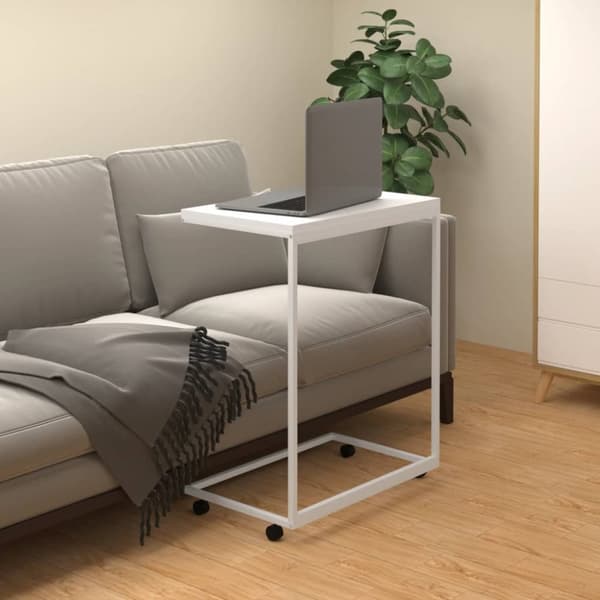 Sidobord med hjul vit 55x35x70 cm konstruerat trä