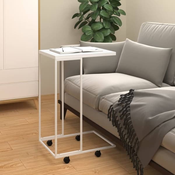 Sidobord med hjul vit 40x30x63,5 cm konstruerat trä