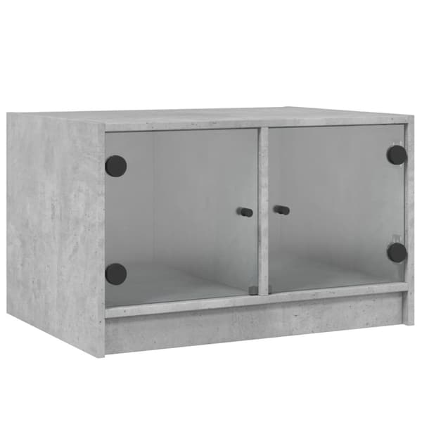 Soffbord med glasdörrar betonggrå 68x50x42 cm