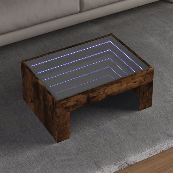 Soffbord med Infinity LEDs rökfärgad ek 70x50x30 cm