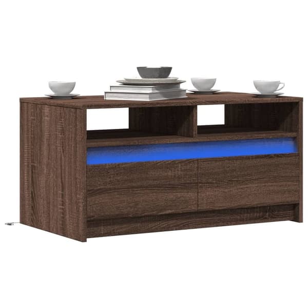 Soffbord med LEDs brun ek konstruerat trä