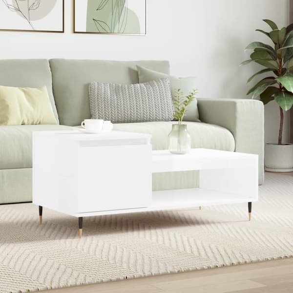 Soffbord vit högglans 100x50x45 cm konstruerat trä