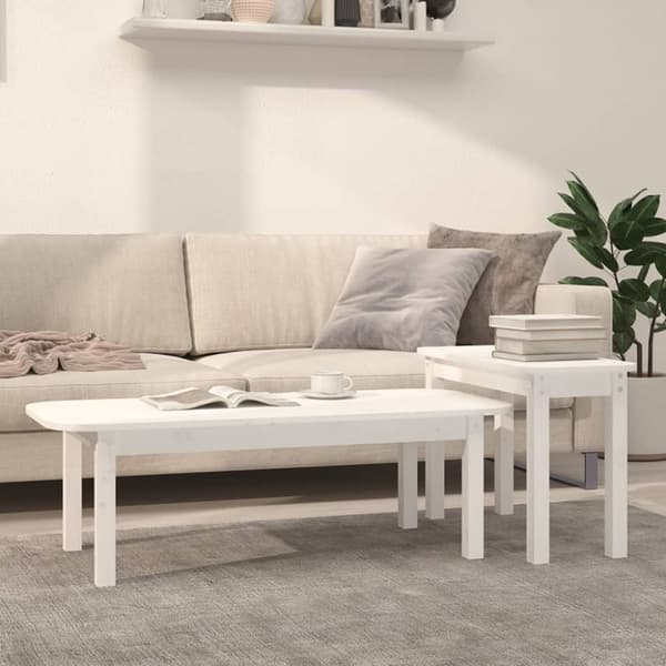 Satsbord 2 st vit massiv furu