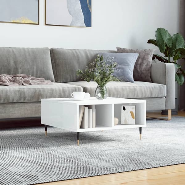 Soffbord vit högglans 60x60x30 cm konstruerat trä