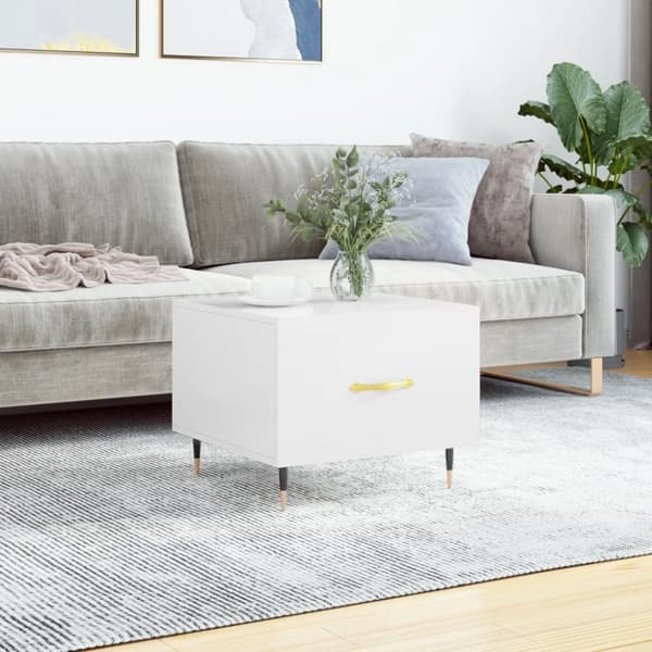 Soffbord vit högglans 50x50x40 cm konstruerat trä